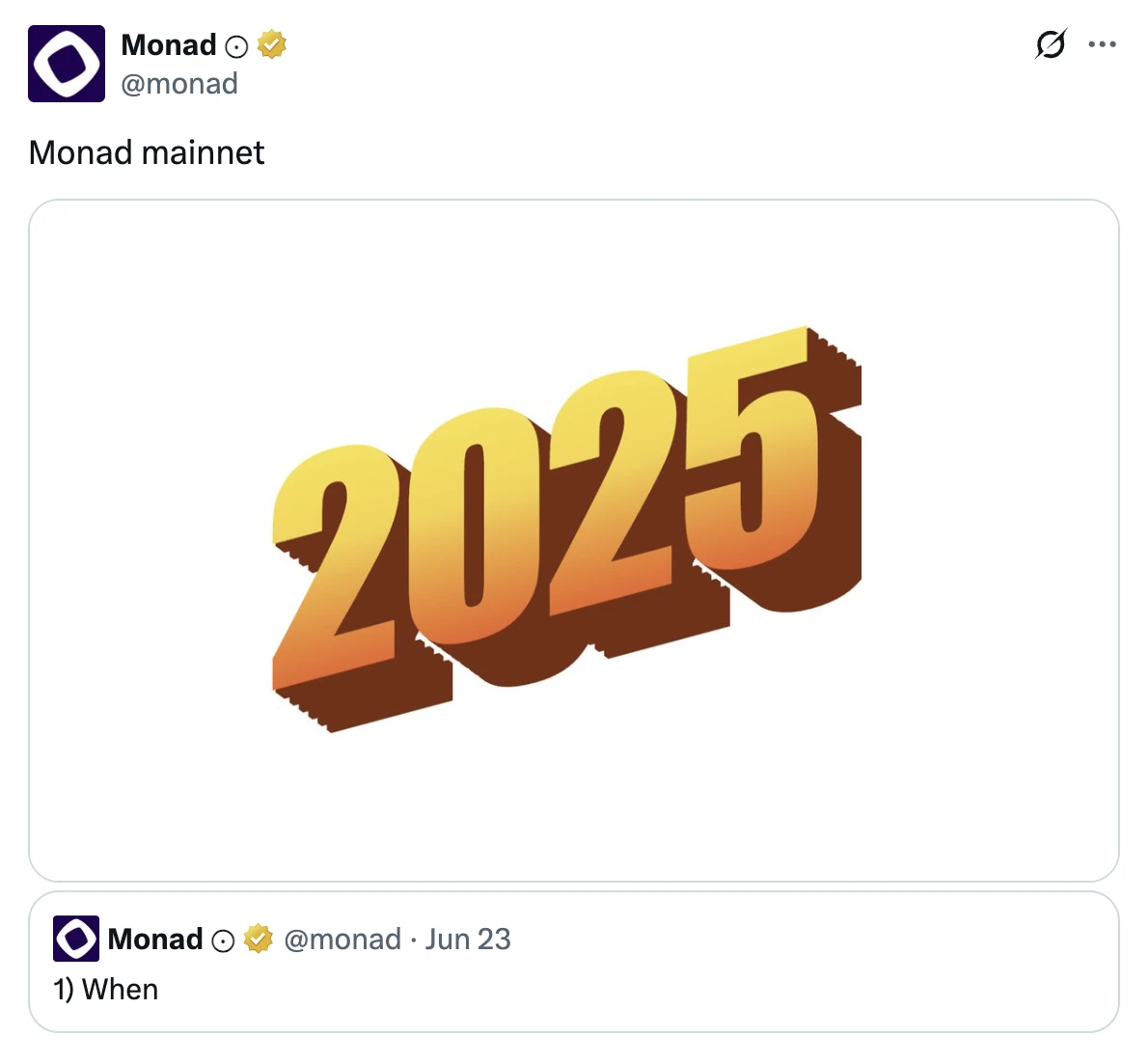 Monad主网或于2025年上线，8月12日推文暗示