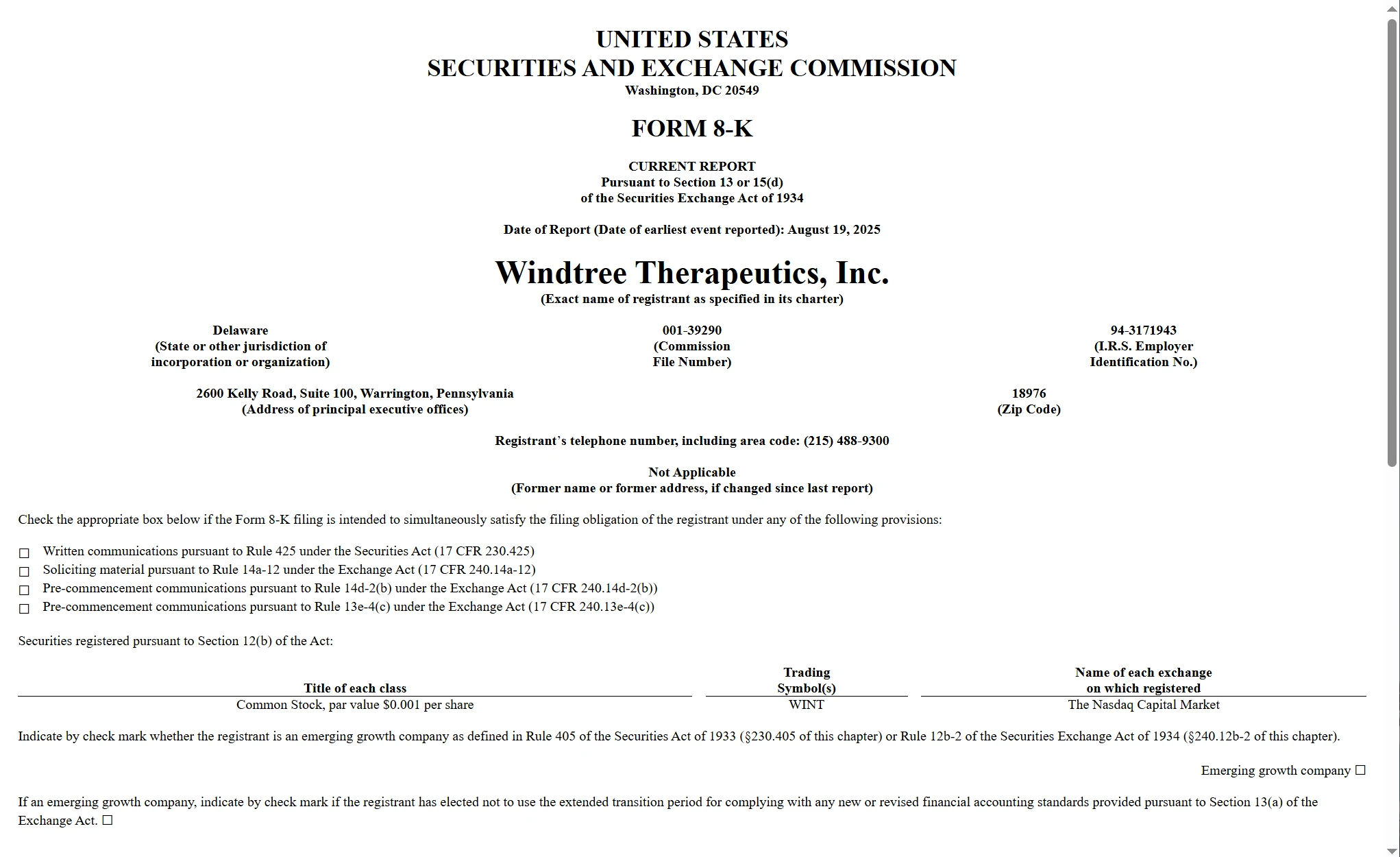 Windtree Therapeutics因未达标纳斯达克退市 转战OTC市场并推进5.2亿美元融资计划